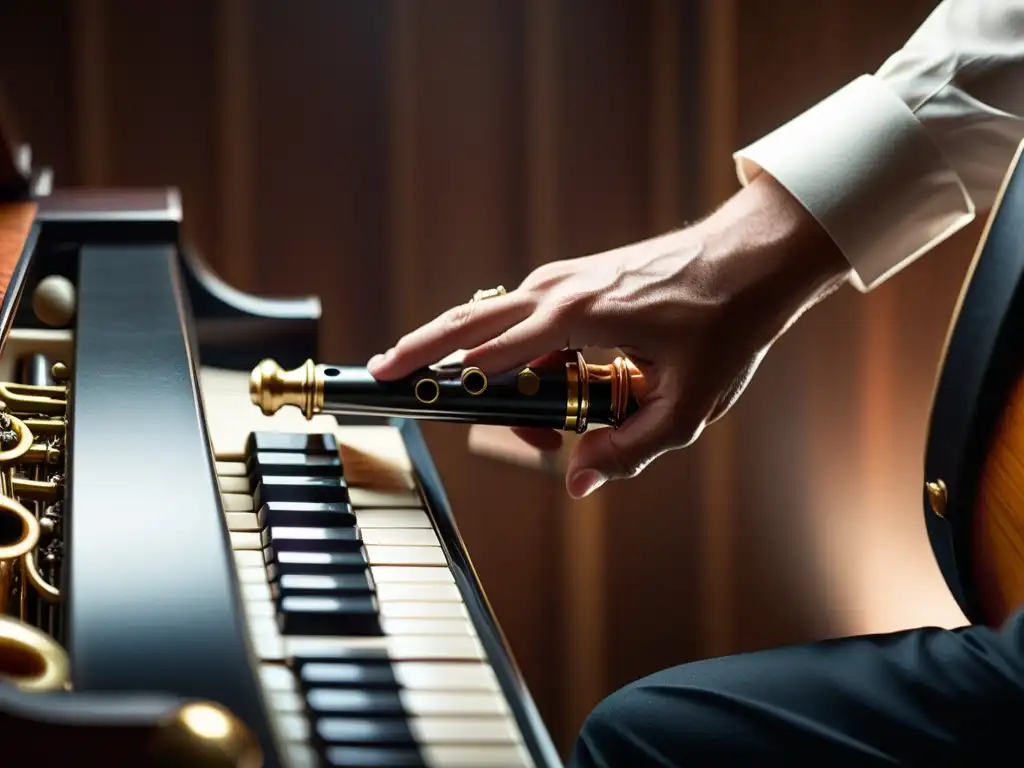 Las hábiles manos del clarinetista se deslizan con pasión sobre las teclas, resaltando la belleza del instrumento