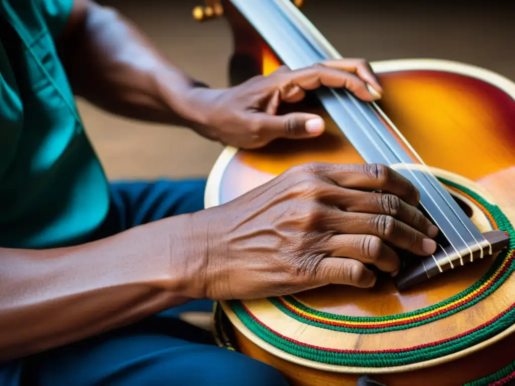 Las hábiles manos de un músico tocando la Bandola Andina en los Valles Venezolanos, transmitiendo la rica herencia cultural