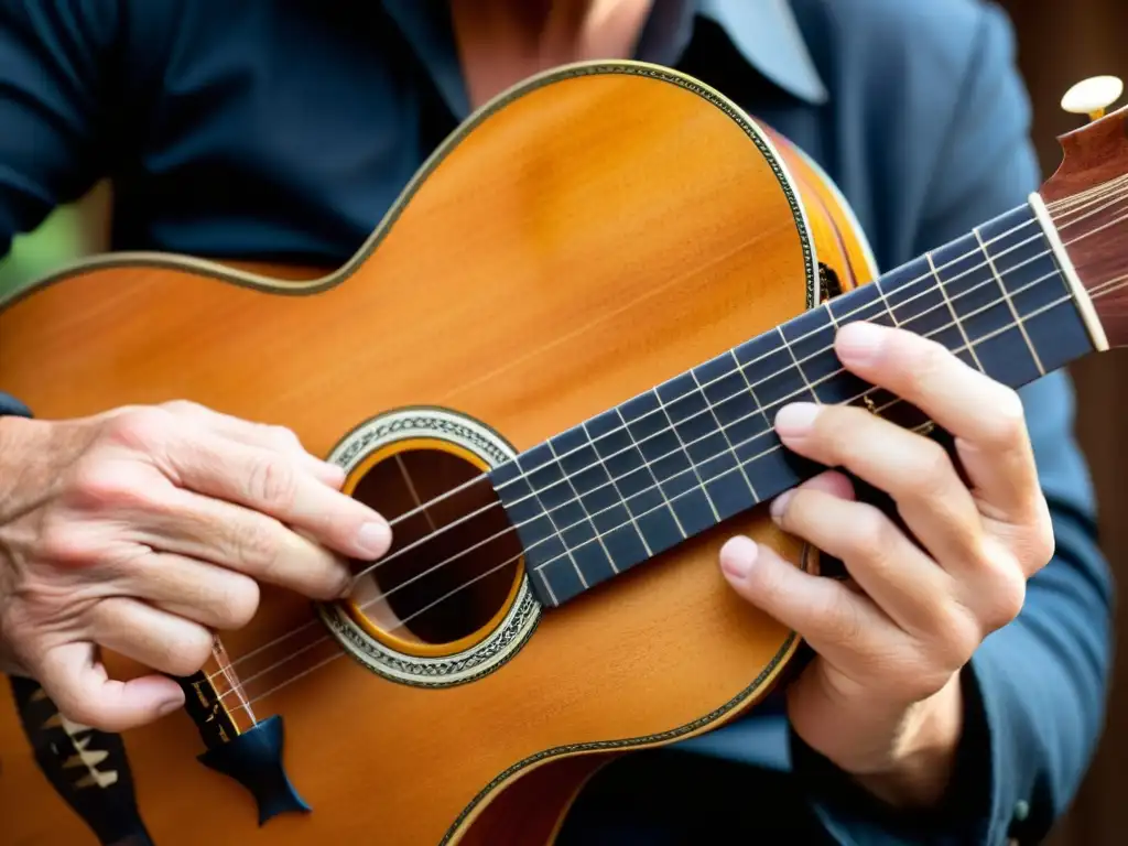 Las hábiles manos de un músico tocando el Cavaquinho portugués, mostrando la importancia cultural del instrumento