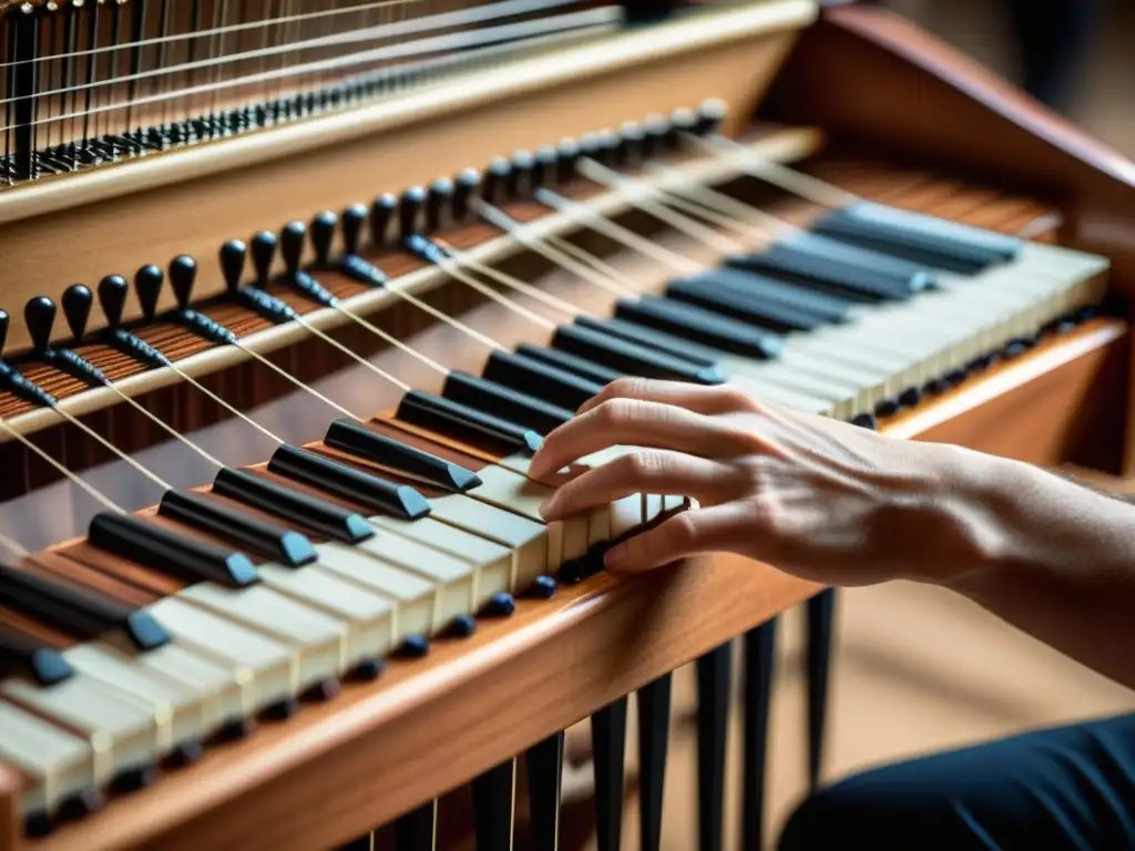 Las hábiles manos de un músico tocando con maestría el címbalo, resaltando su sonido único y la belleza de este instrumento en la música clásica