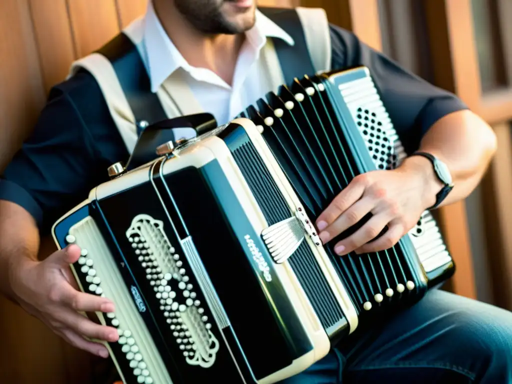 Las hábiles manos de un músico crean el distintivo sonido del acordeón, reflejando pasión y maestría