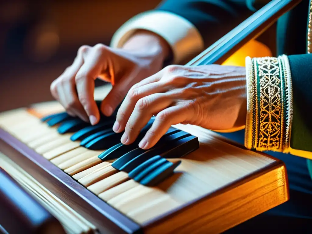 Las hábiles manos de un músico experto tocando la birbynė, instrumento tradicional lituano, capturando su técnica única y significado cultural