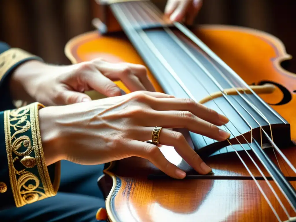 Las hábiles manos de un músico experto tocando el laúd, exudando arte y conexión histórica