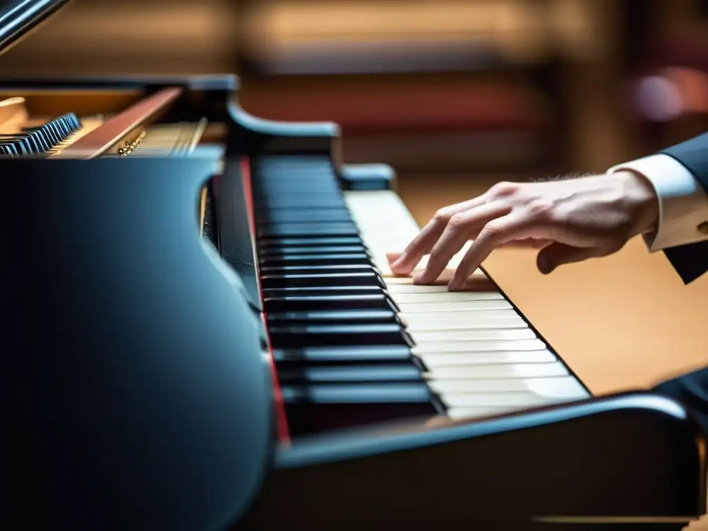 Las hábiles manos del pianista ejecutan con precisión la Técnica del Glissando en Teclado, transmitiendo su destreza y expresividad