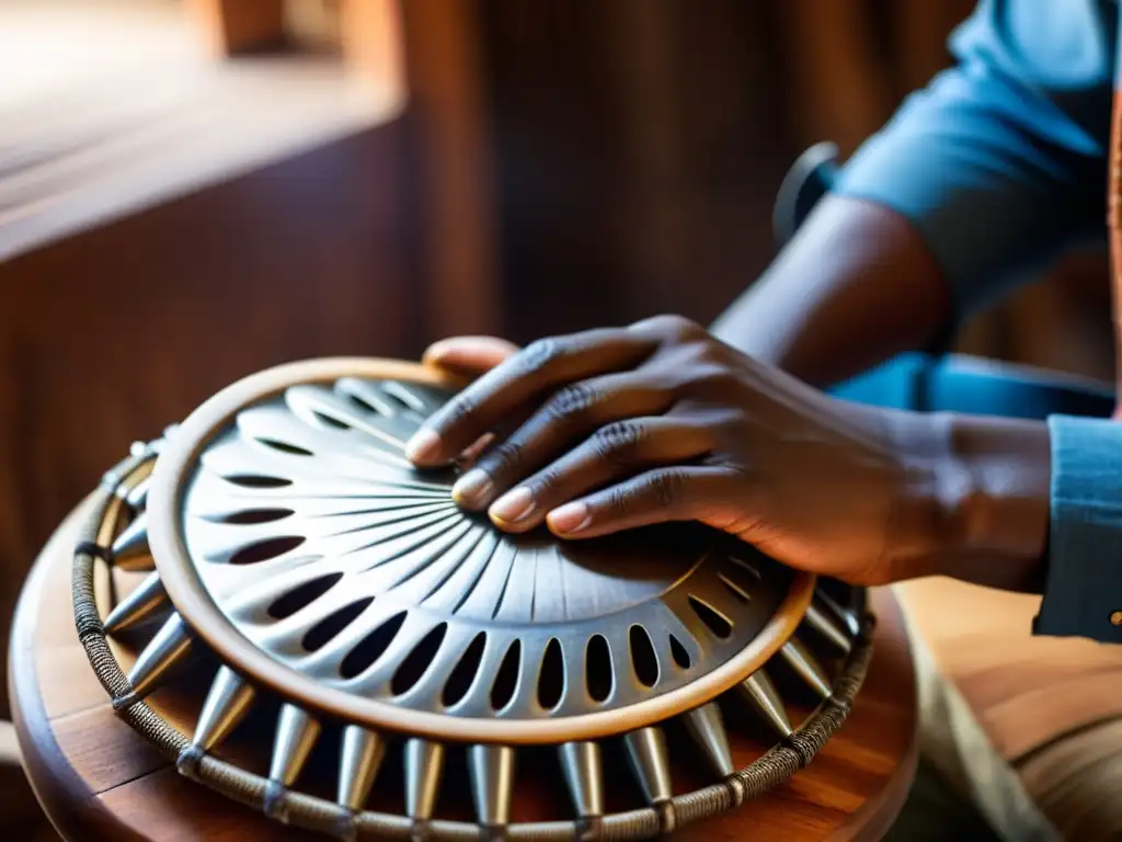 Un habilidoso artesano africano construye cuidadosamente un mbira, destacando la artesanía y la rica historia del instrumento africano de sonido único