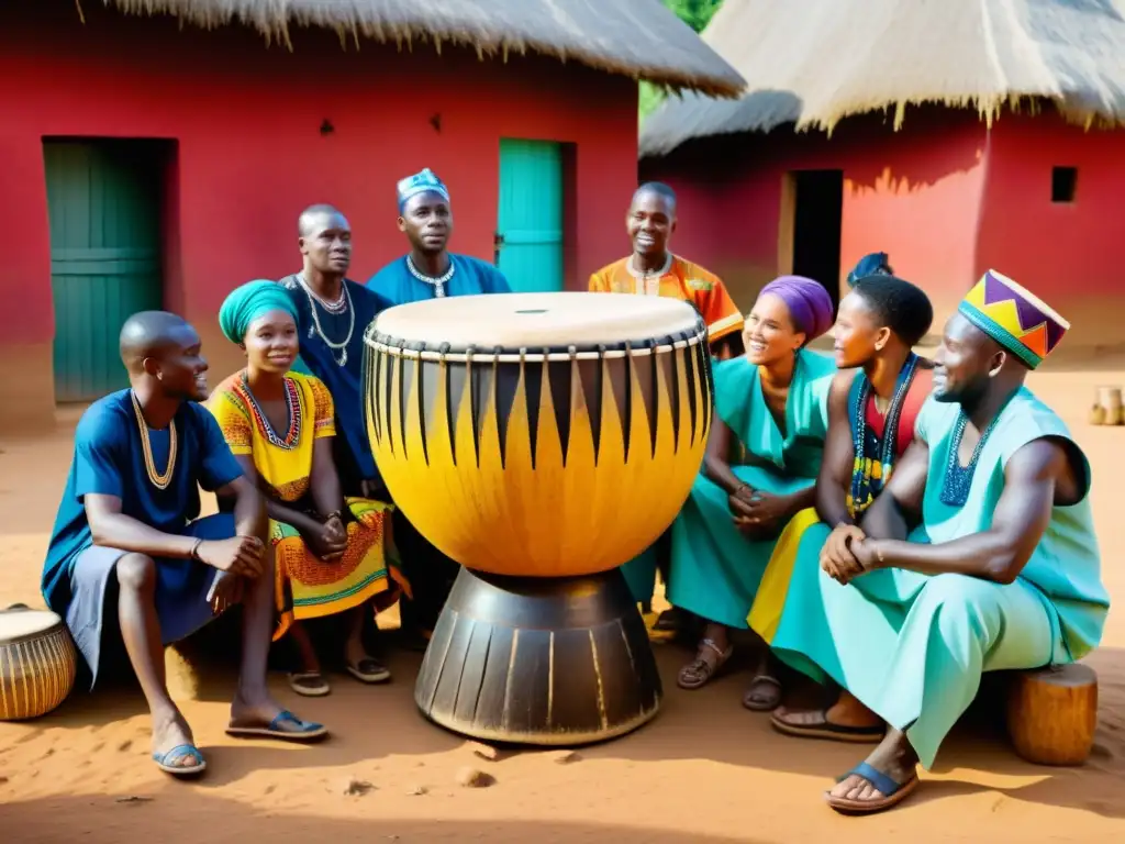 Imagen de alta resolución estilo documental de un pueblo tradicional de África Occidental