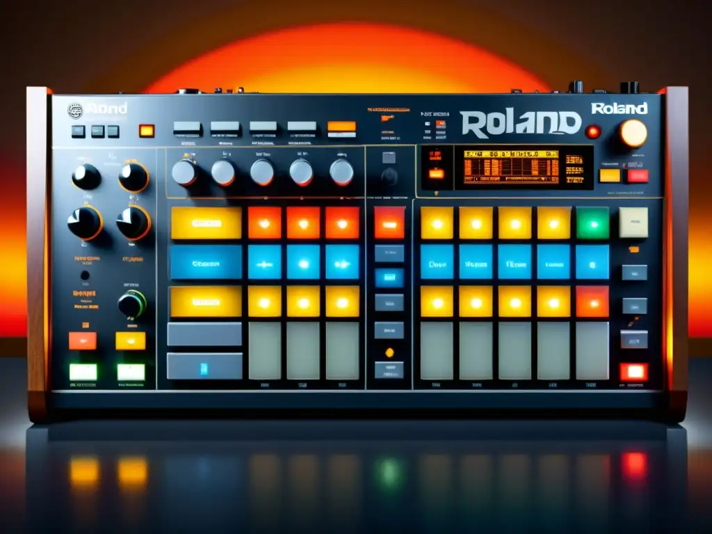 Una imagen 8k detallada de una icónica Roland TR808, resaltando sus detalles y el impacto cultural de las drum machines