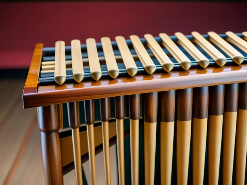 Una imagen detallada de una marimba tradicional, resaltando la artesanía y la historia de la marimba en América Latina