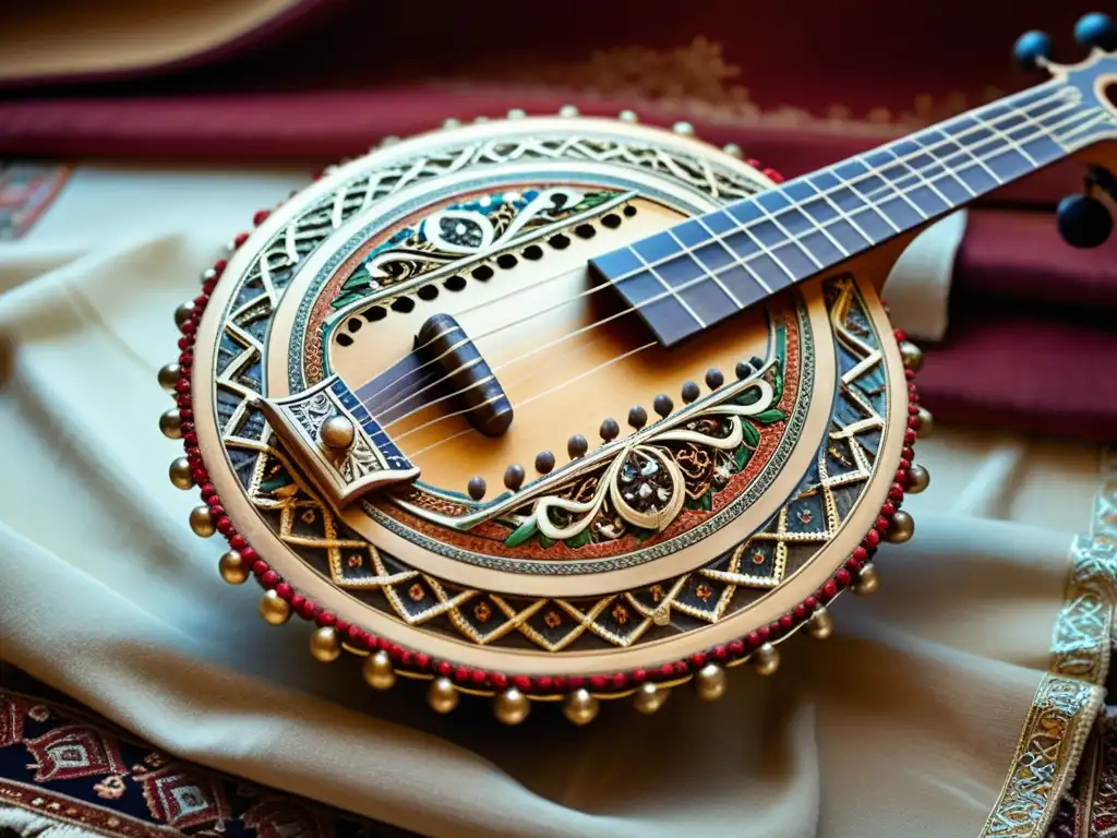 Una imagen detallada de una santur persa, resaltando la artesanía y la relevancia cultural e histórica de este instrumento tradicional