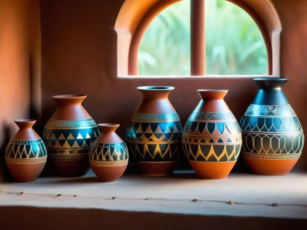 Imagen detallada de tambores Udu africanos hechos a mano, con patrones intrincados y colores vibrantes