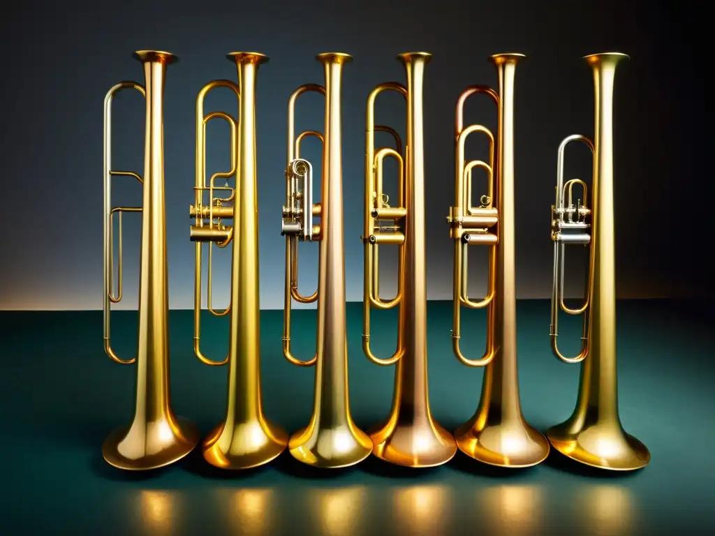 Una imagen detallada de trombones de los períodos renacentista y barroco, mostrando la evolución del diseño del instrumento