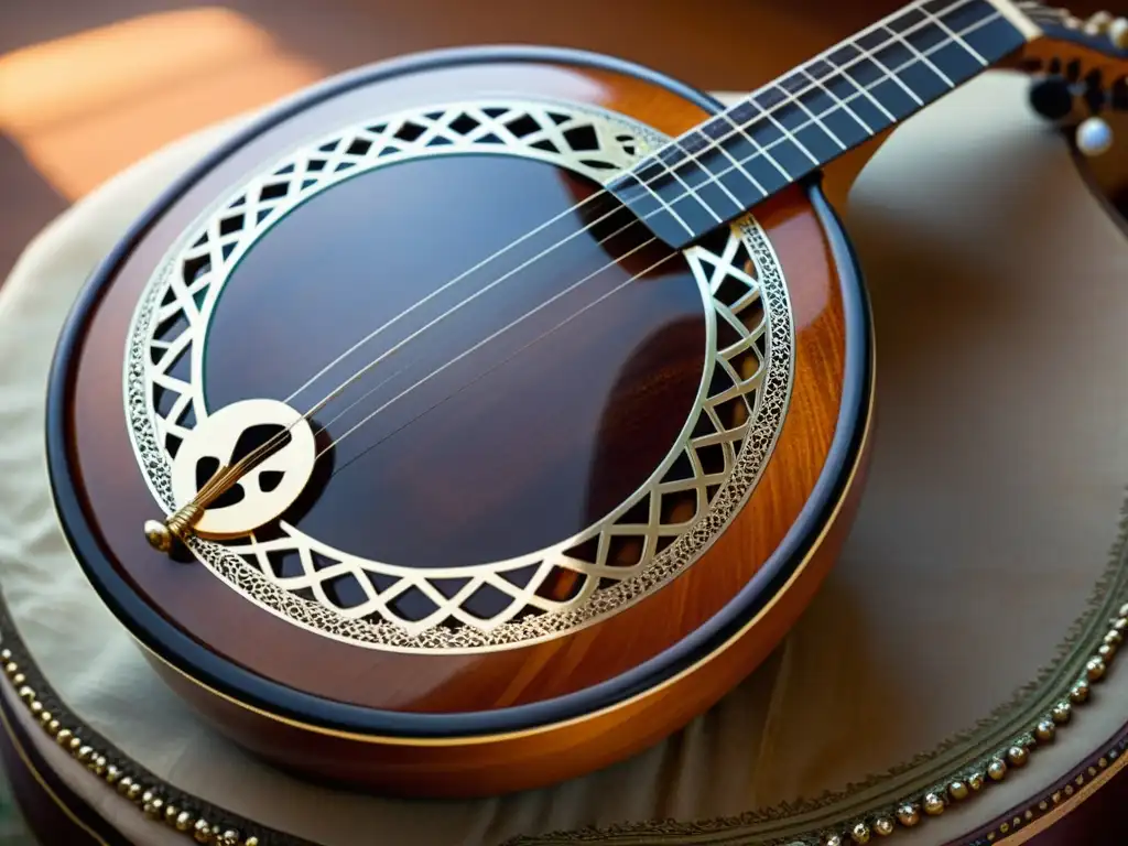 Una imagen detallada de una veena india tradicional, resaltando la historia y relevancia cultural de la veena india en la música clásica