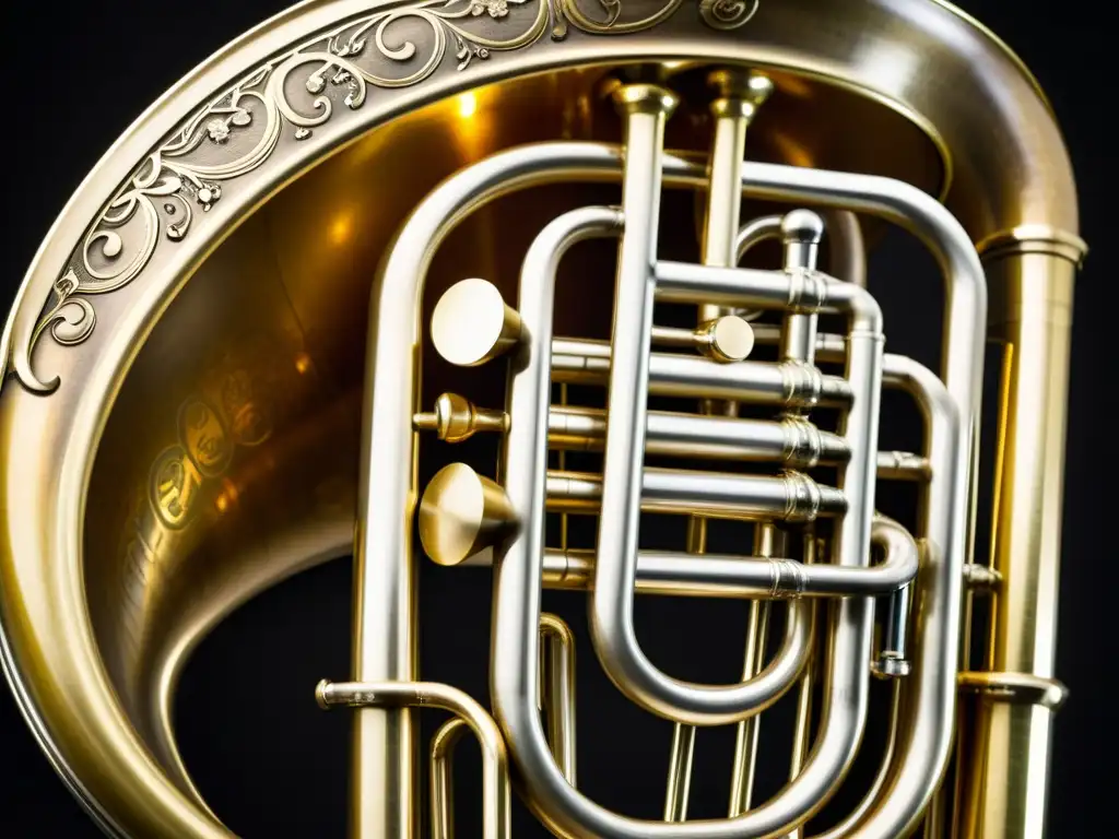 Una imagen detallada de una tuba vintage, mostrando la evolución histórica y la construcción artesanal del instrumento