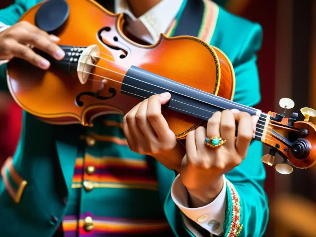 Una imagen detallada de un violinista mariachi mostrando la importancia del violín en el mariachi con pasión y destreza