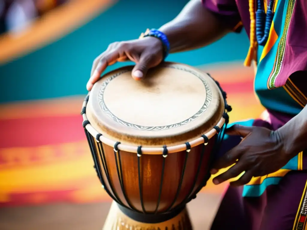 Imagen documental de un tambor djembe africano tocado durante una celebración cultural