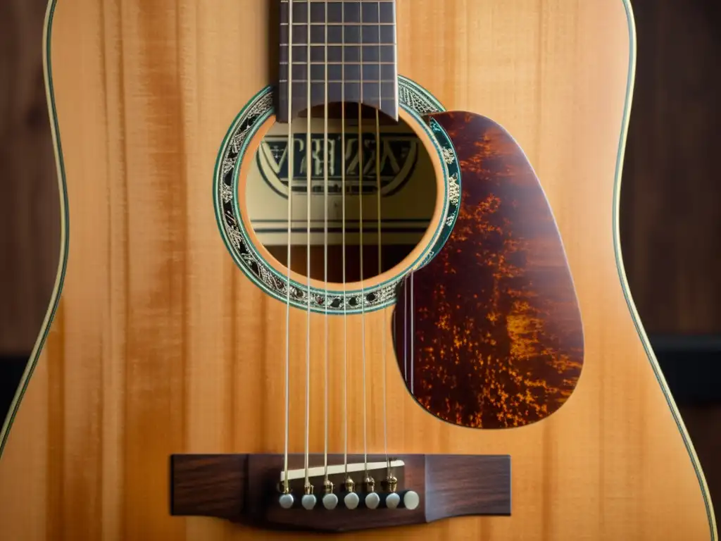 Una imagen evocadora de una guitarra de 12 cuerdas, con detalles en la madera y cuerdas tensas, en un estudio musical atmosférico