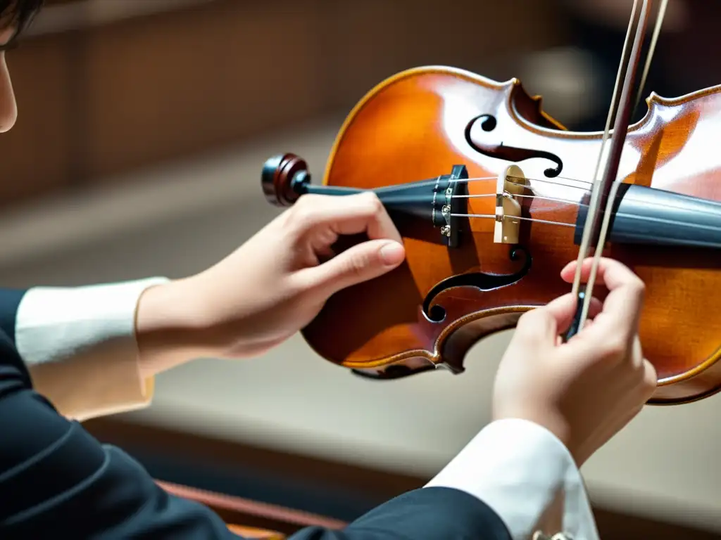 La imagen muestra la pasión y concentración de un joven violinista en un concierto de orquesta juvenil