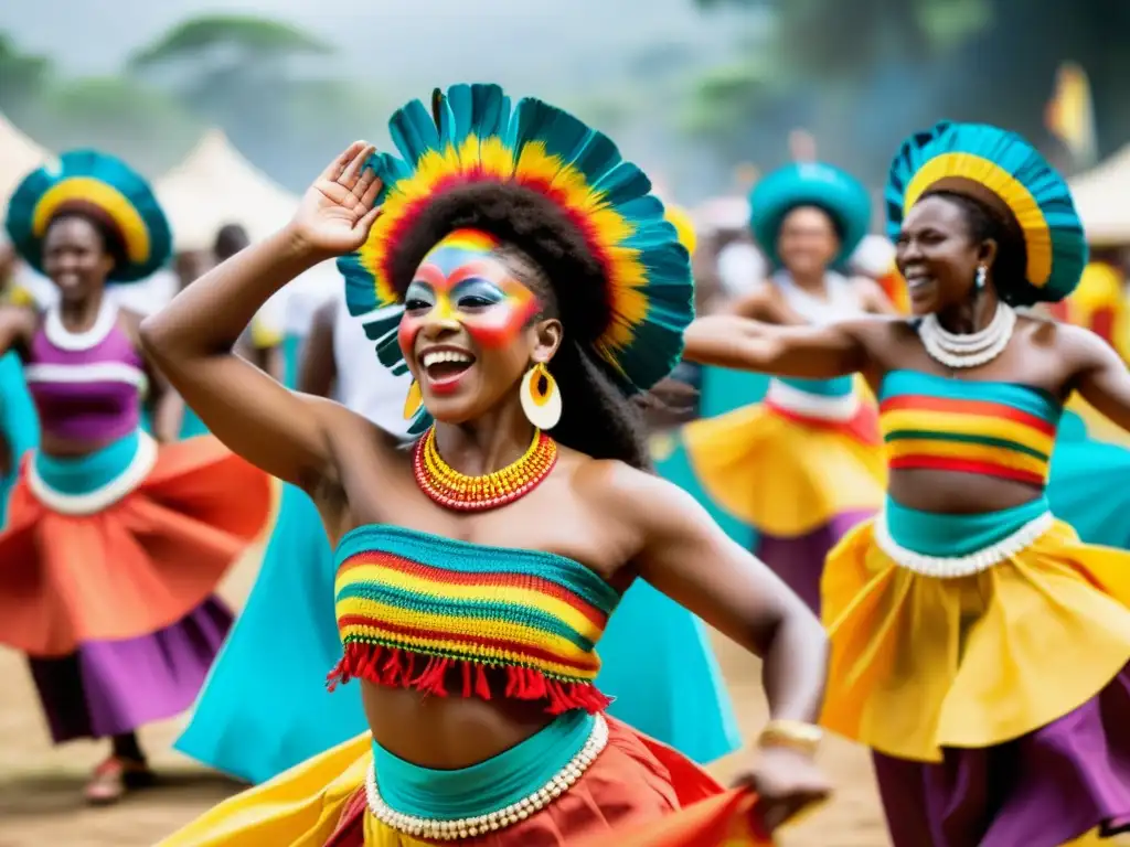 Imagen vibrante del festival Afrocolombiano Pito Atravesado, con danzas tradicionales, música alegre y coloridos trajes