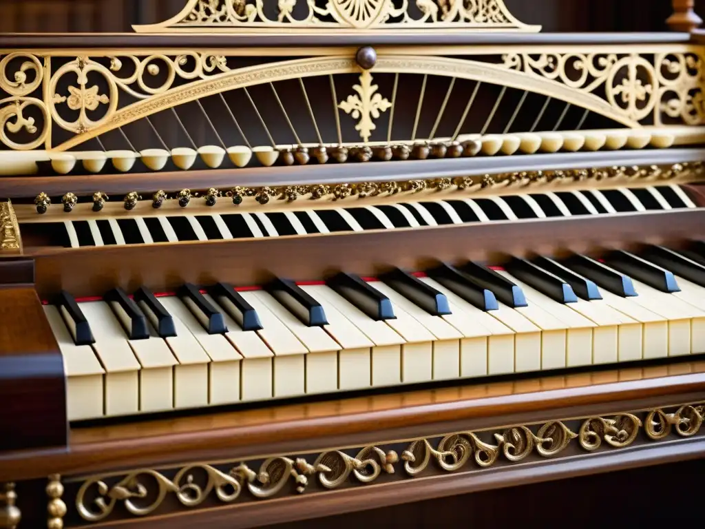 Imagen de un virginal renacentista con sonido delicado, destacando su belleza histórica y artística