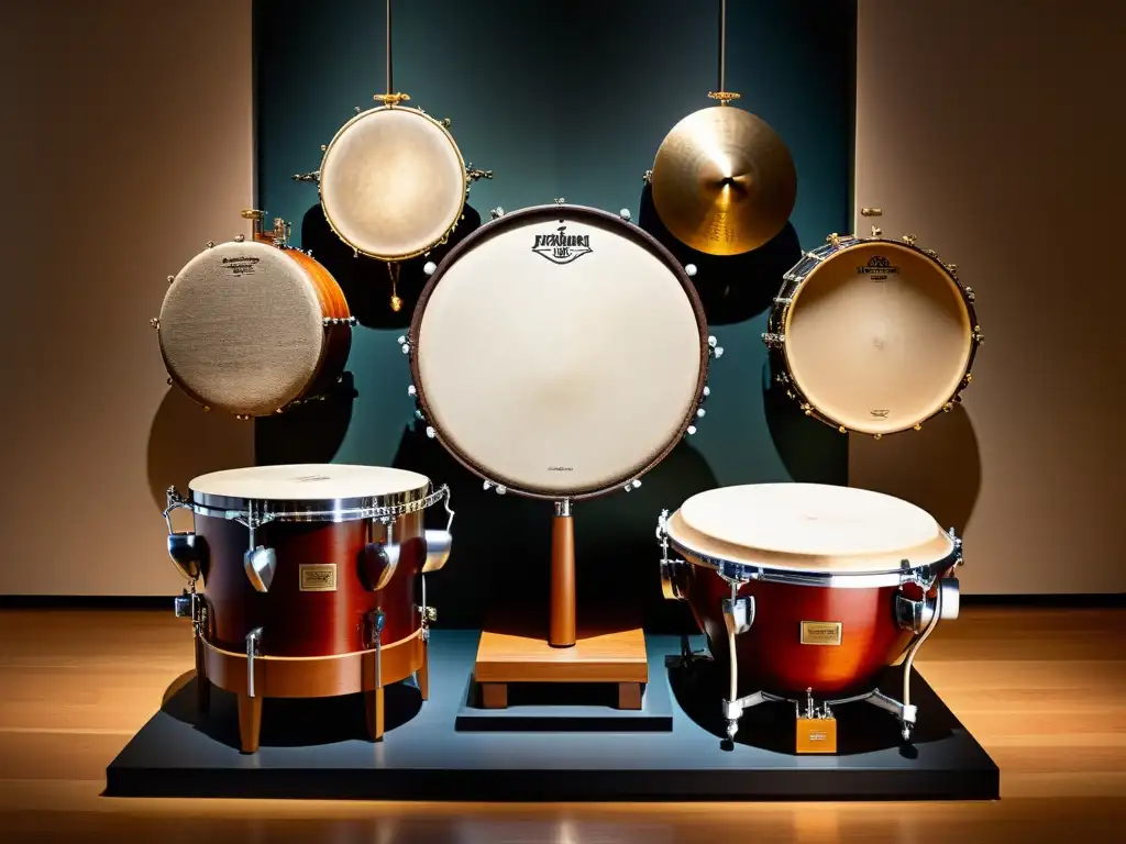 Una impactante exhibición de instrumentos de percusión de diferentes culturas y épocas, resaltando la evolución de la batería en ritmos