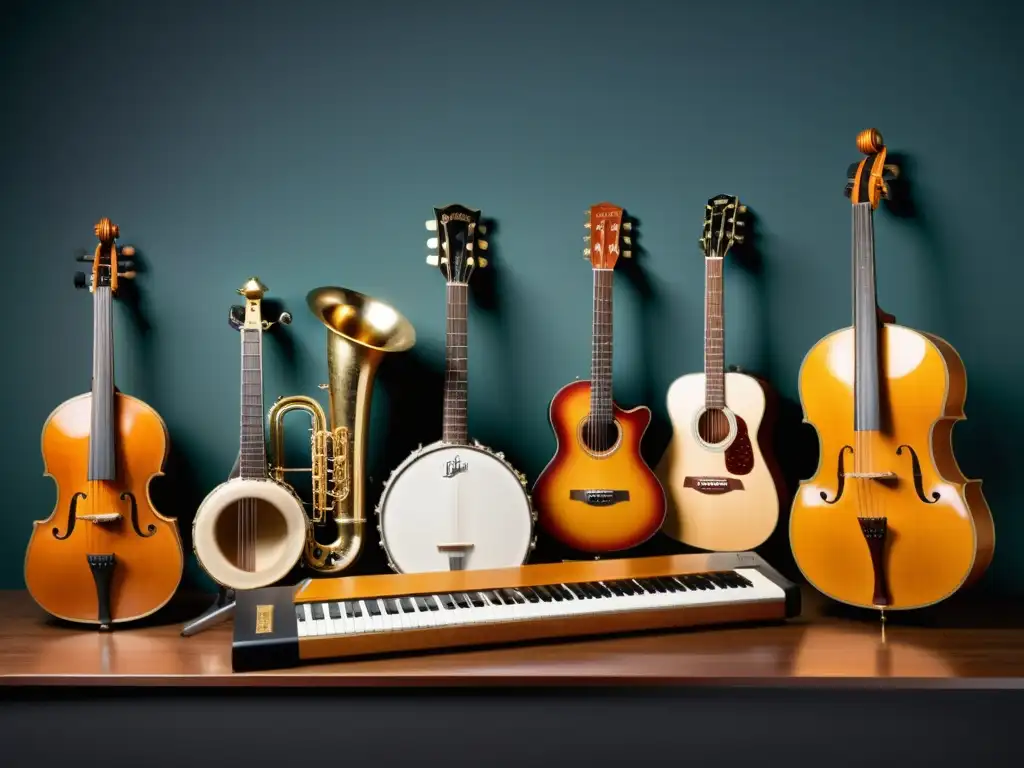 Una impactante fotografía de instrumentos musicales del siglo XX, muestra una diversidad cultural y evolución musical