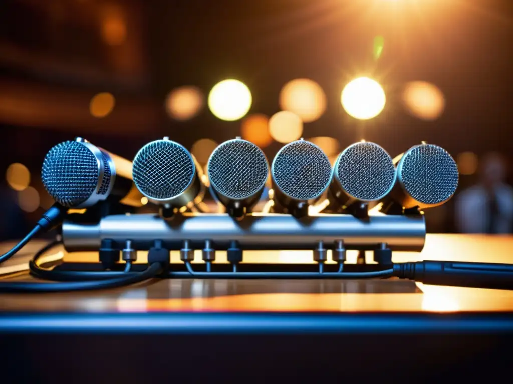 Una impresionante imagen de un setup de multimicrófonos capturando los detalles de una actuación musical en vivo