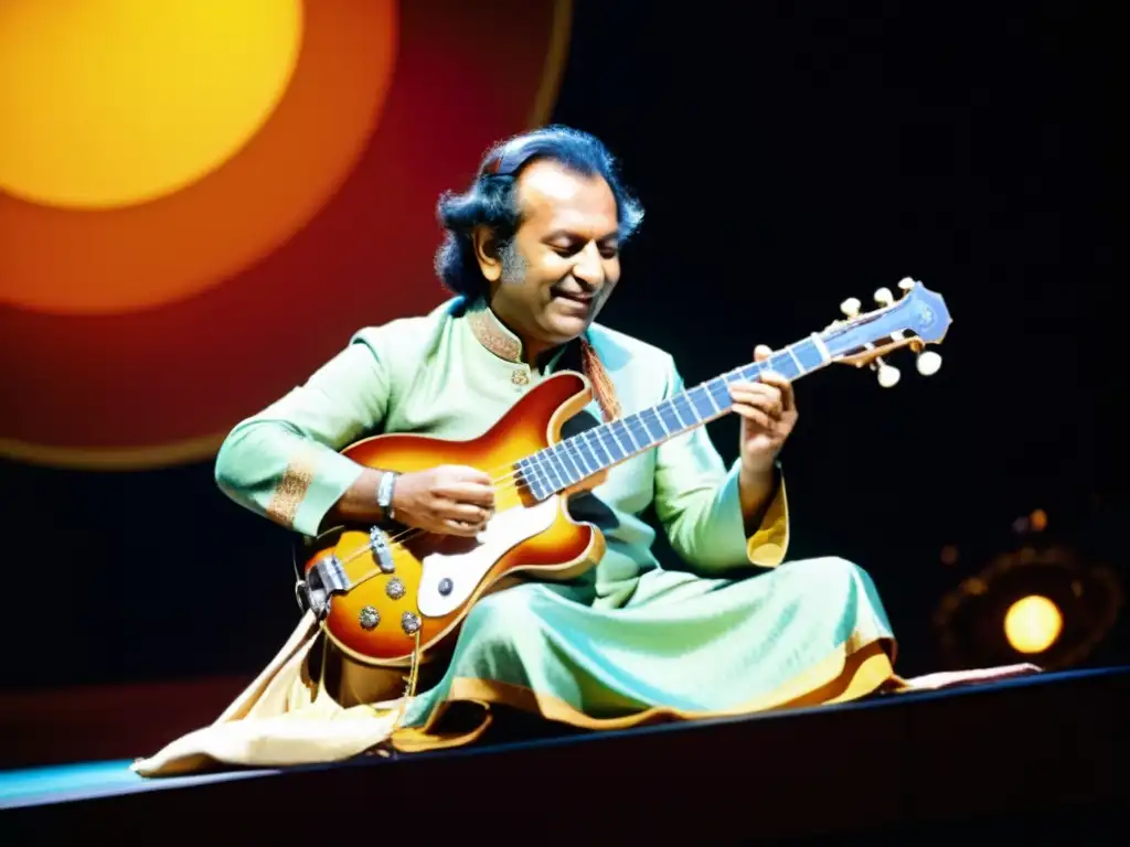 Increíble actuación de Ravi Shankar en el Festival de Monterey de 1967, fusionando el sitar con el rock y cautivando a la multitud con luces vibrantes