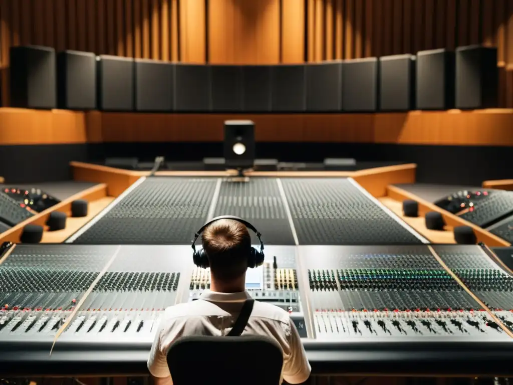 Un ingeniero de sonido ajusta micrófonos para grabar una orquesta en un estudio