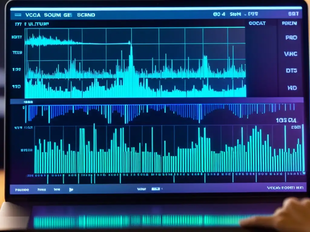 Un ingeniero de sonido edita con precisión una pista vocal usando AutoTune, resaltando la destreza y profesionalismo