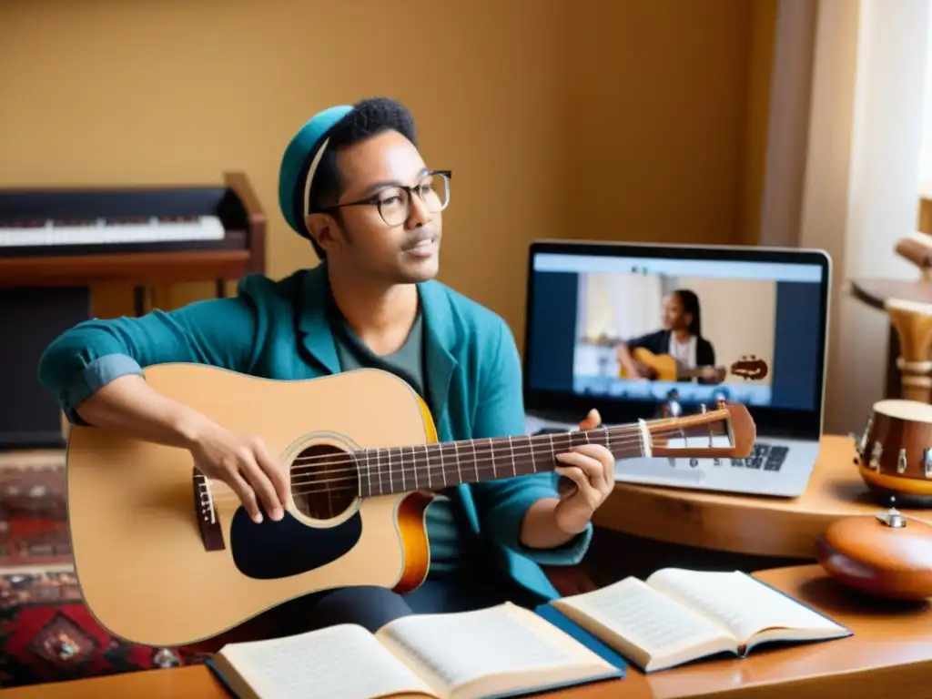 Un instructor de música tradicional enseña en línea