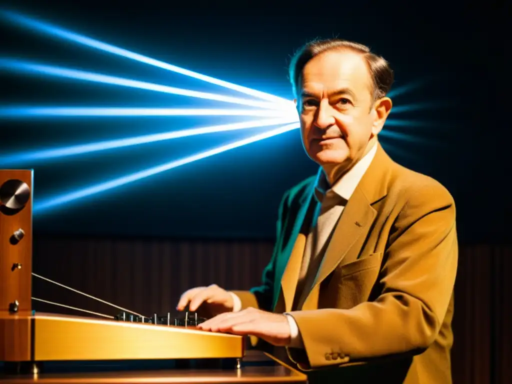 Leon Theremin ajusta su instrumento musical electrónico en un taller tenue