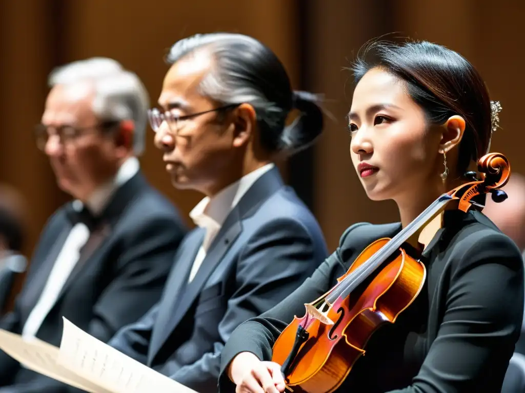 Intensa deliberación en el prestigioso concurso de violín, con expresiones cargadas de responsabilidad y pasión