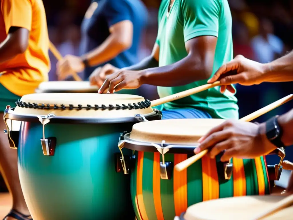 Intenso espectáculo de samba con músicos tocando el surdo, mostrando técnicas de Samba y Surdo en Brasil