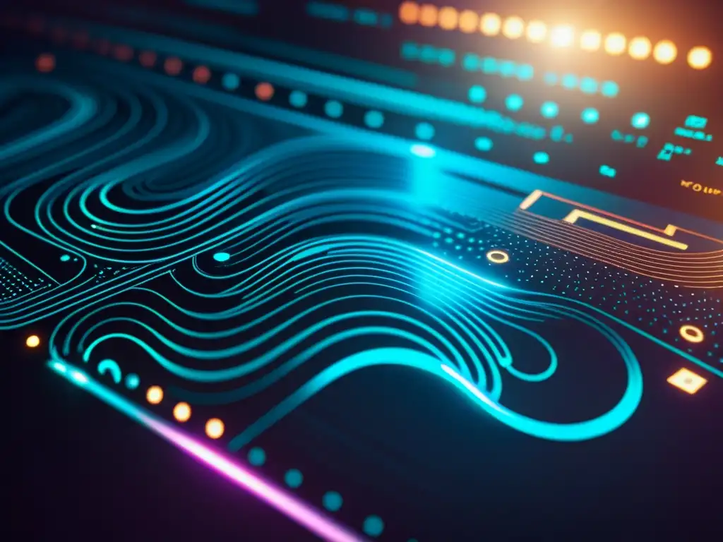 Interfaz futurista de composición musical generativa Interfaz de software de composición musical futurista con algoritmos de música generativa, inmersiva y sofisticada