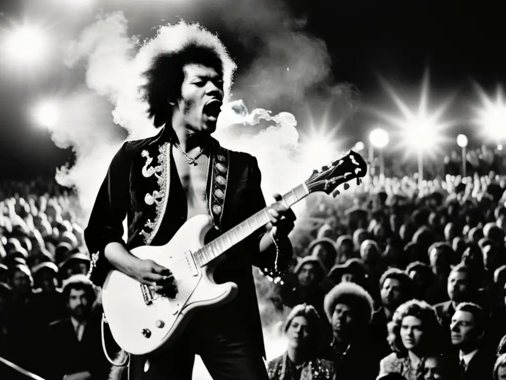 Jimi Hendrix incendia su guitarra eléctrica en un momento icónico de la historia pionera