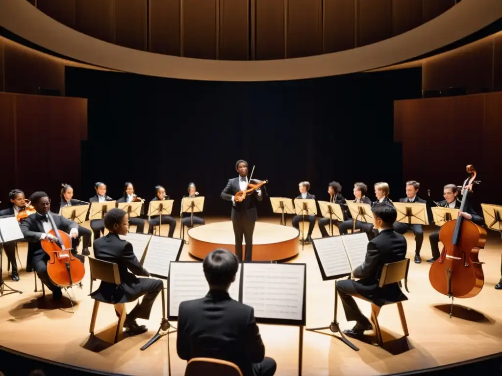 Jóvenes músicos en concierto, expectantes, listos para interpretar