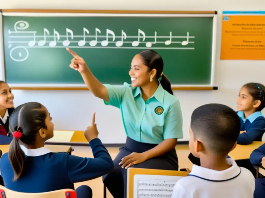 Una lección de música con charangos en un aula, integración del charango en educación con enfoque en la cultura andina