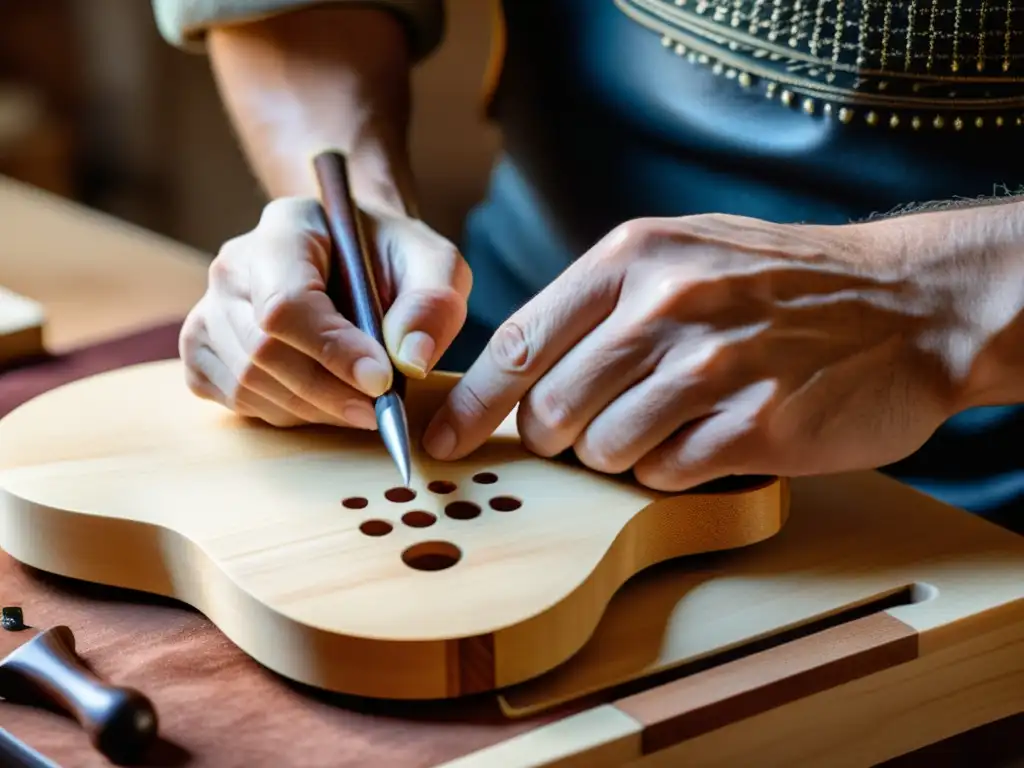 Un luthier artesanal crea una hermosa guitarra de madera sostenible