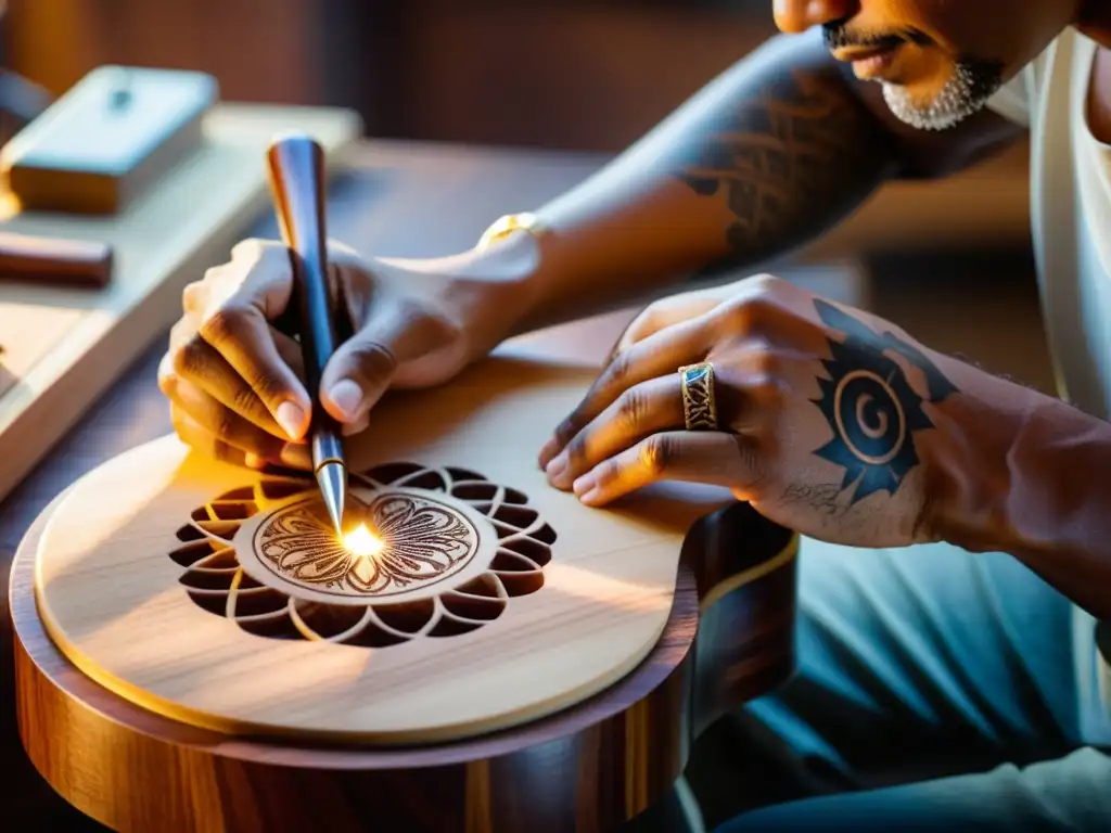 Un luthier brasileño esculpe con precisión el cuerpo de un cavaquinho, mostrando la dedicación y arte en la construcción de este icónico instrumento