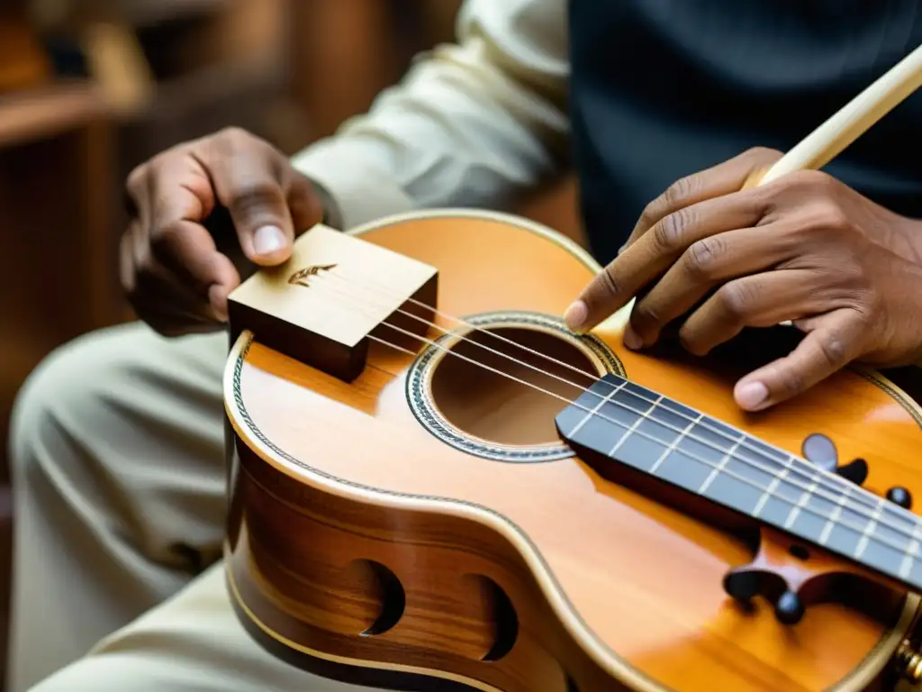 Un luthier experto da forma a un cavaquinho brasileño, resaltando la artesanía, historia y sonido del instrumento