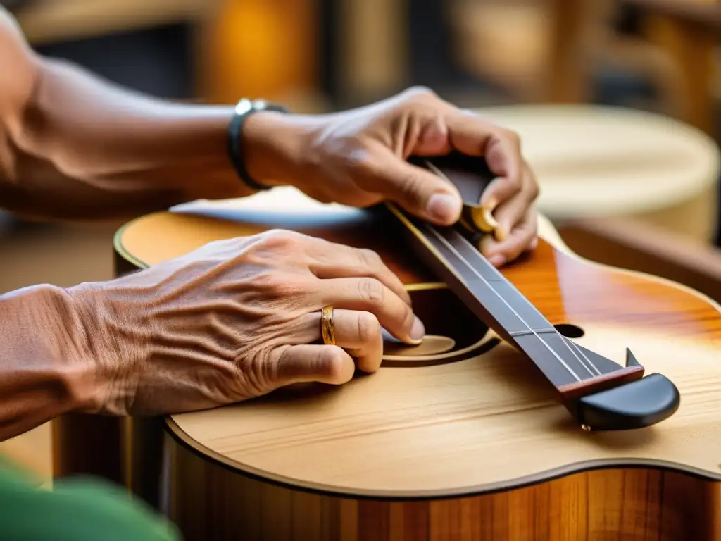 Un luthier experto da forma a una guitarra hawaiana slack key con dedicación y tradición