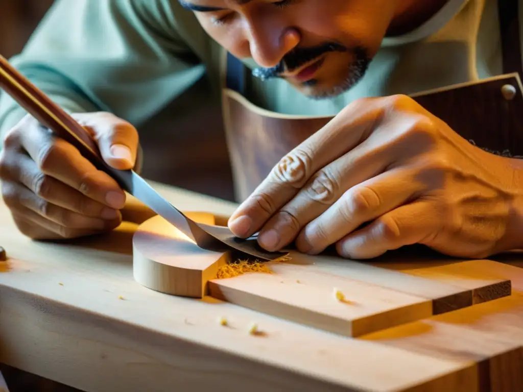 Un luthier experto da forma a un requinto jarocho con dedicación y precisión en su taller, resaltando la historia y construcción del instrumento