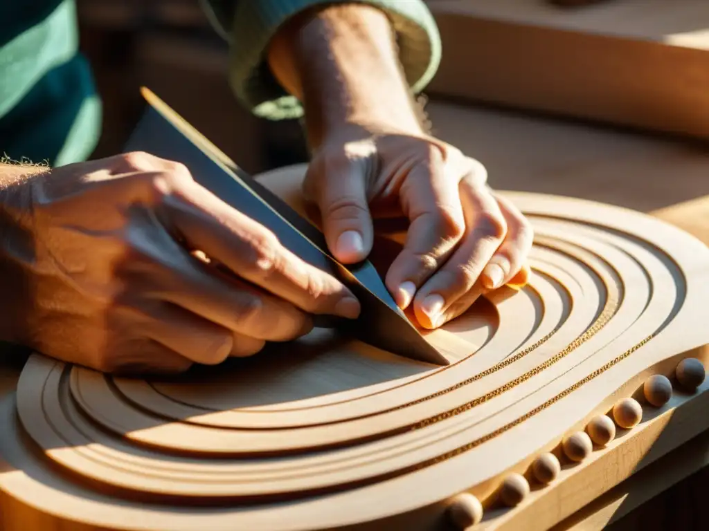 Un luthier experto talla con destreza la delicada madera de una guitarra clásica en su taller