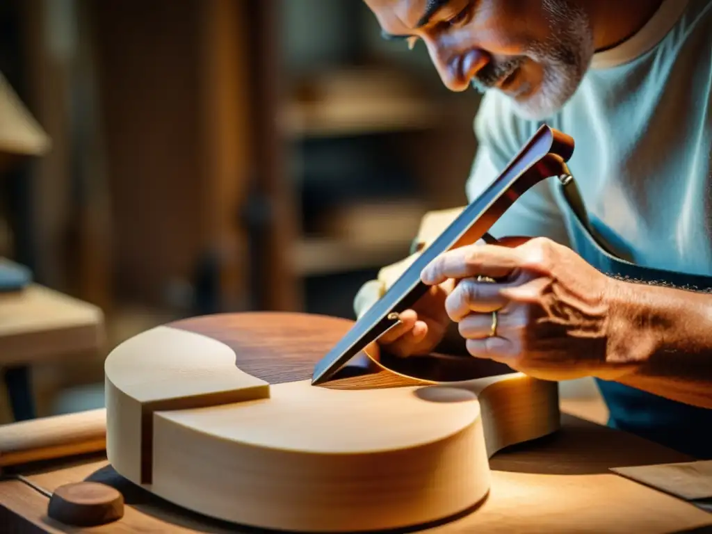 Un luthier experto talla y da forma a la madera para un violín, resaltando la importancia de materiales y resonancia en instrumentos