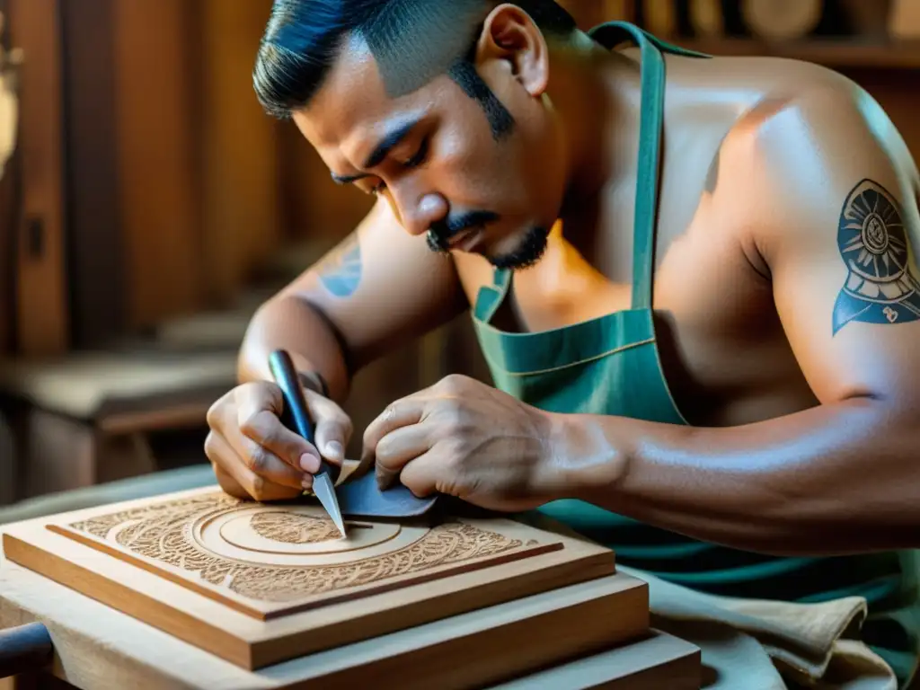 Un luthier experto talla con precisión el cuerpo de madera de un cuatro venezolano en su taller