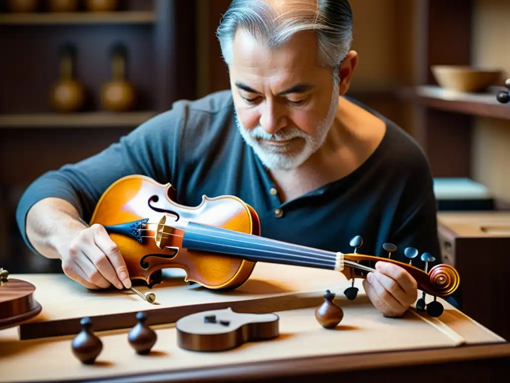 Un luthier experto restaura con maestría un violín centenario, resaltando la importancia de la acústica en instrumentos musicales