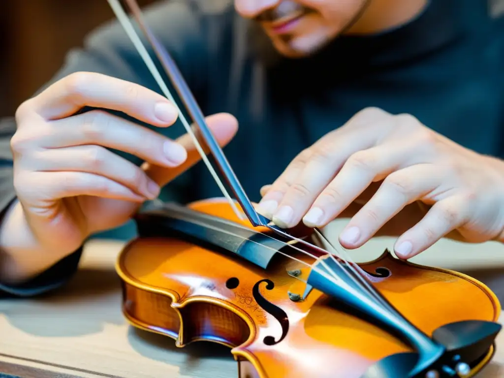 Un luthier experto restaura con ética un violín centenario, mostrando la precisión y dedicación en la preservación de instrumentos históricos