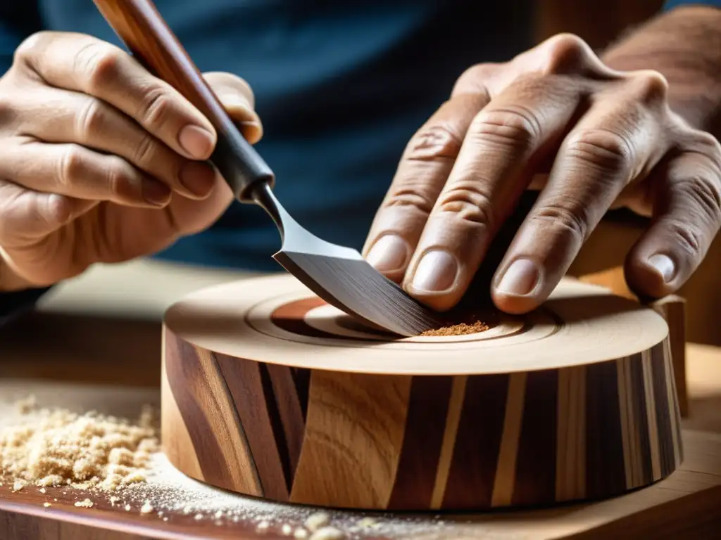 Un luthier habilidoso esculpe con destreza la cálida caoba para la contribución tonos cálidos guitarras acústicas