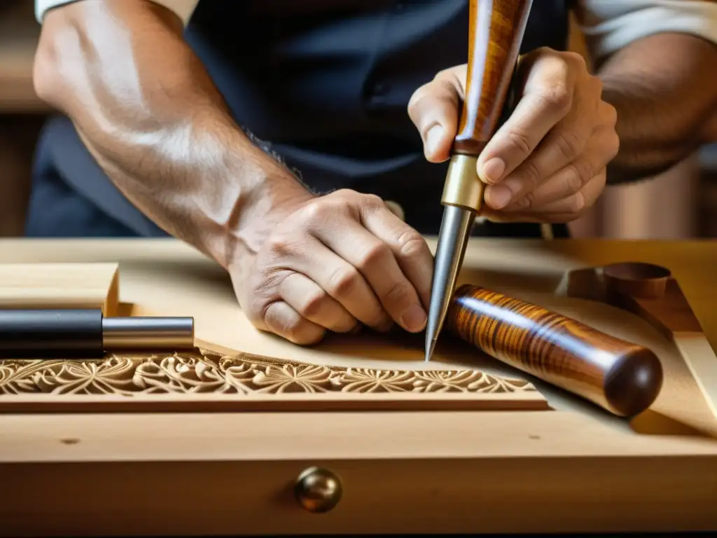 Maestro artesano tallando con destreza la madera de granadilla para la construcción y sonido de oboes, resaltando la tradición y habilidad