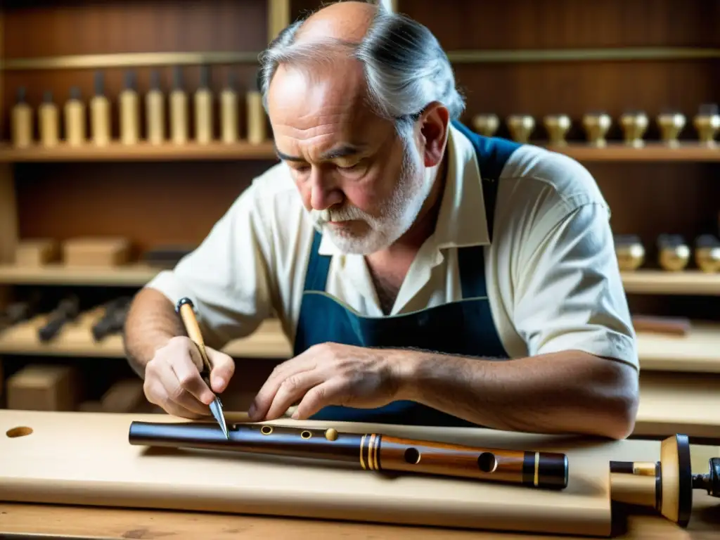 Un maestro artesano fabrica un oboe del siglo XIX a mano, mostrando la meticulosidad y dedicación en su taller